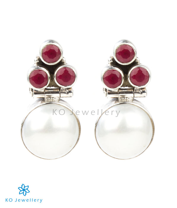 The Divit Silver Gemstone Earrings(Red)