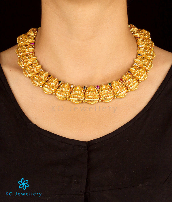 Navratna gold-plated antique temple jewellery necklace