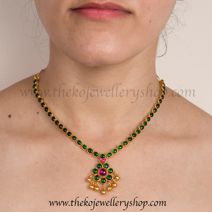 Green stone studded traditional necklace buy online 