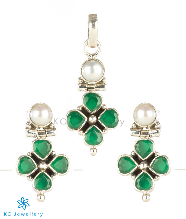 Genuine green zircon and silver pendant set online shopping India