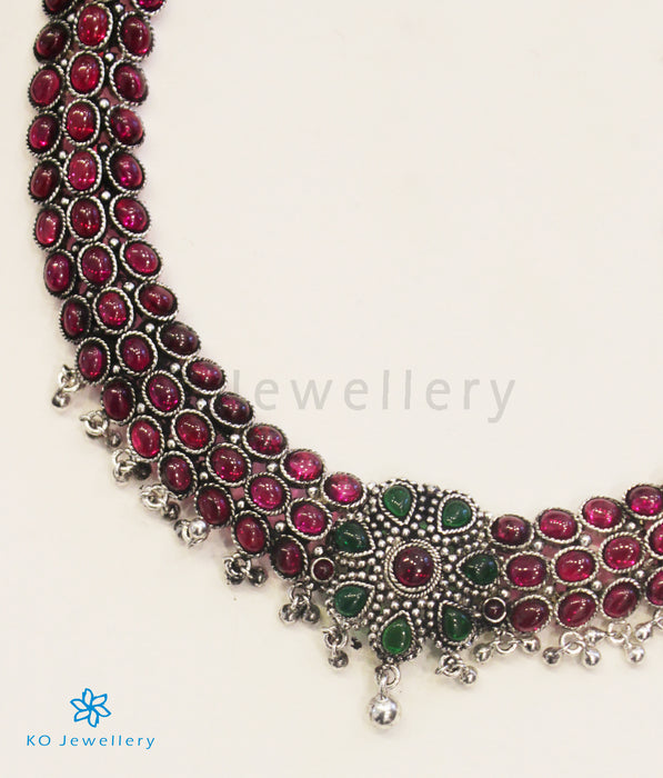 The Ahana Silver Kempu Necklace (Red/Oxidised)