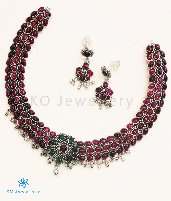 The Ahana Silver Kempu Necklace (Red/Oxidised)