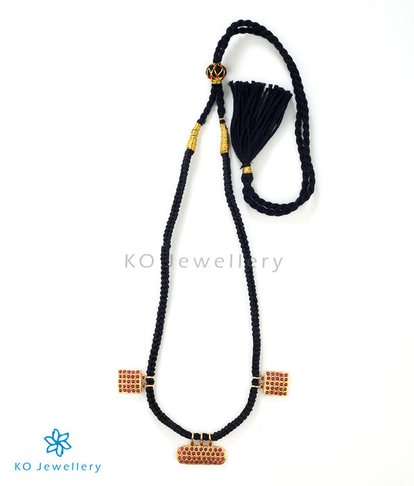 Kempu and silver temple jewellery necklace in black thread