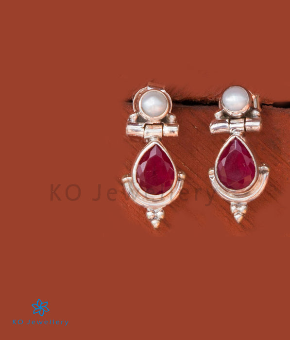The Sia Silver Gemstone Earrings- Red