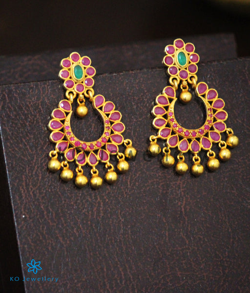 Traditional Indian chandbali design, gold-dipped with gemstones