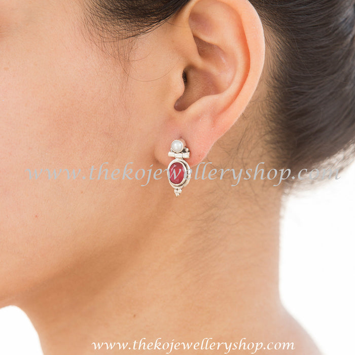 Small ruby studded with pure silver earring shop online 