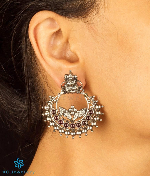 Gorgeous chand baali style temple jewellery earrings featuring Goddess Lakshmi
