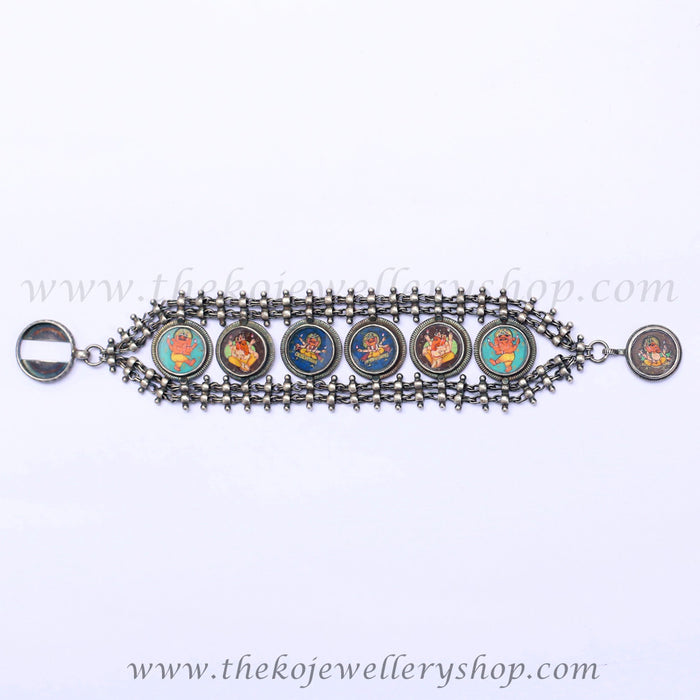 very indian sterling silver hand painted  ganesha bracelet 