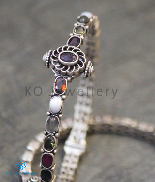 The Vidvat Silver Navaratna Bracelet (Oxidised/Size 2.2/2.4/2.6/2.8)