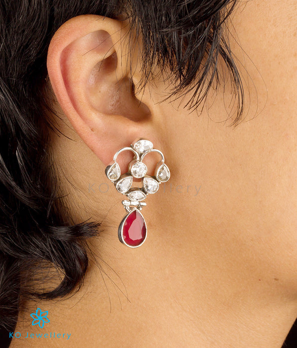 Finely handcrafted red zircon and silver earrings online