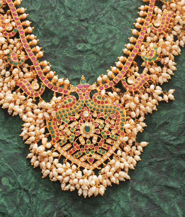 The Vrushali Silver Guttapusalu Peacock Necklace