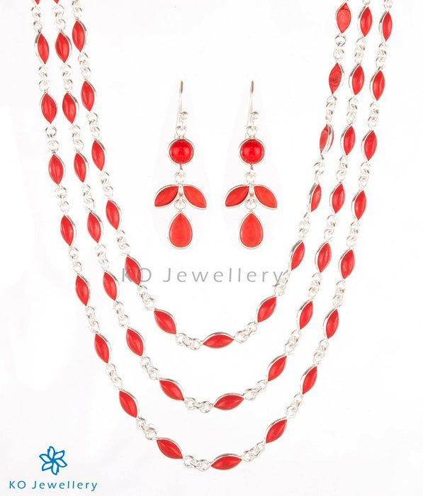 Handmade powdered coral and silver necklace set online