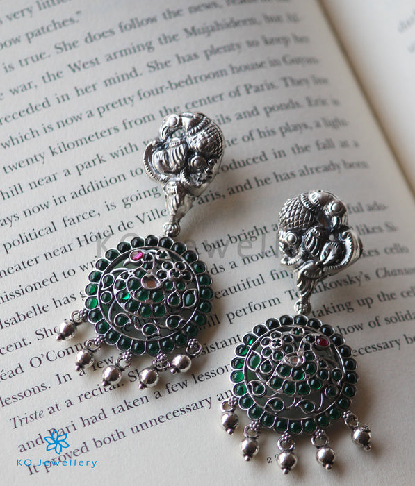 The Mrinalini Silver Peacock Earrings(Oxidised)