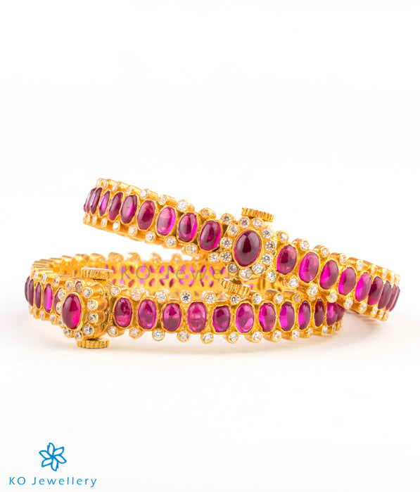 Traditional gold coated bangles with red kempu stones