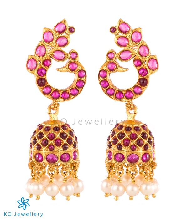Handcrafted gold plated silver jhumka temple jewellery