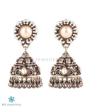 The Aditri Silver Pearl Jhumka (Oxidised)