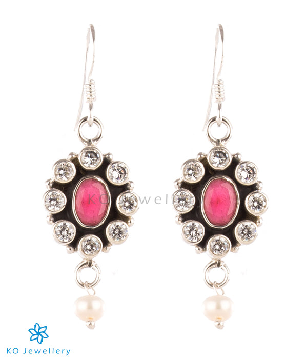 The Yukti Silver Gemstone  Earrings (Red/Pearl)