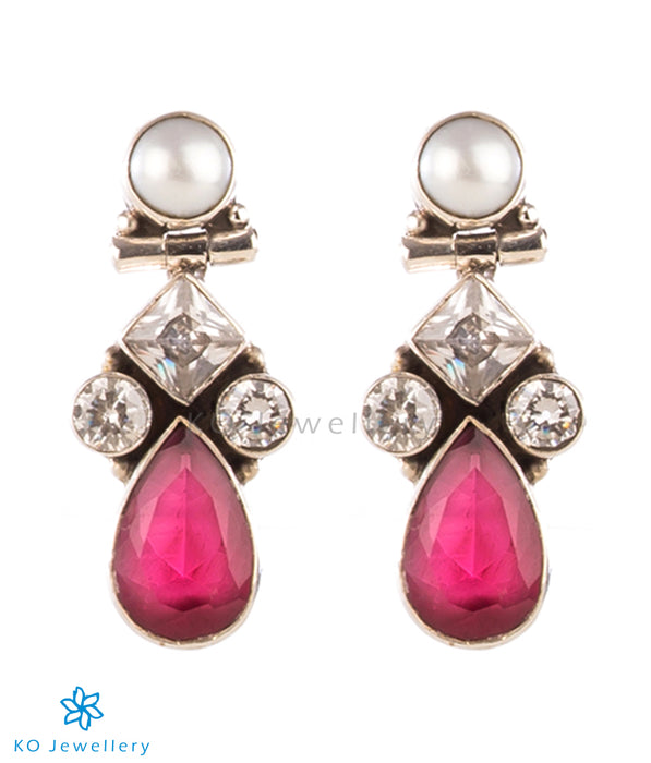 The Poorna Silver Gemstone Earrings(Red)