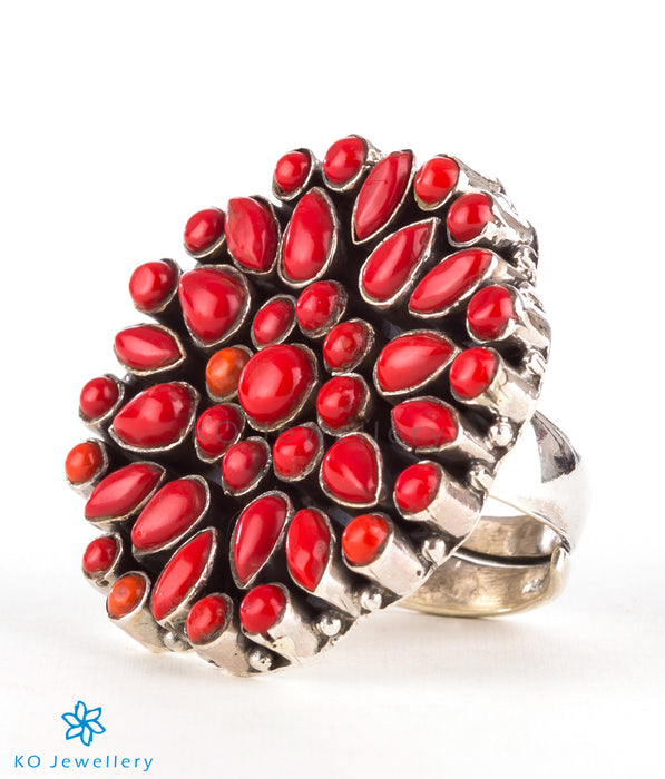 The Yukti Silver Gemstone Cocktail Finger-ring (Red)