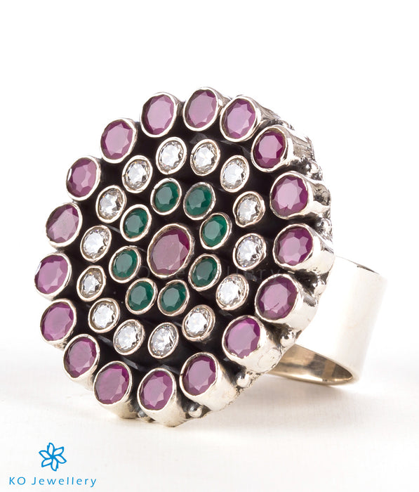 The Amrita Silver Gemstone Cocktail Finger-ring(Red/green)