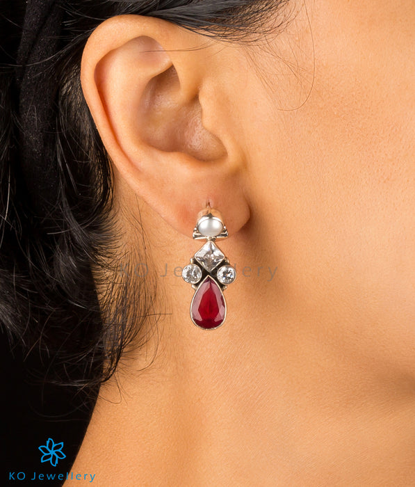The Poorna Silver Gemstone Earrings(Red)