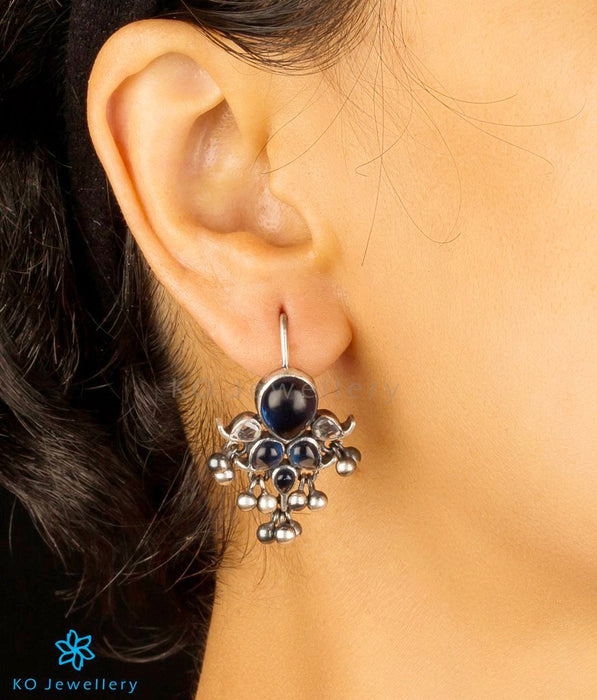 The Puskara Silver Earrings(Blue/Oxidised)