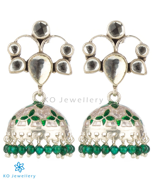 Handpainted meenakari jhumka earrings online with kundan