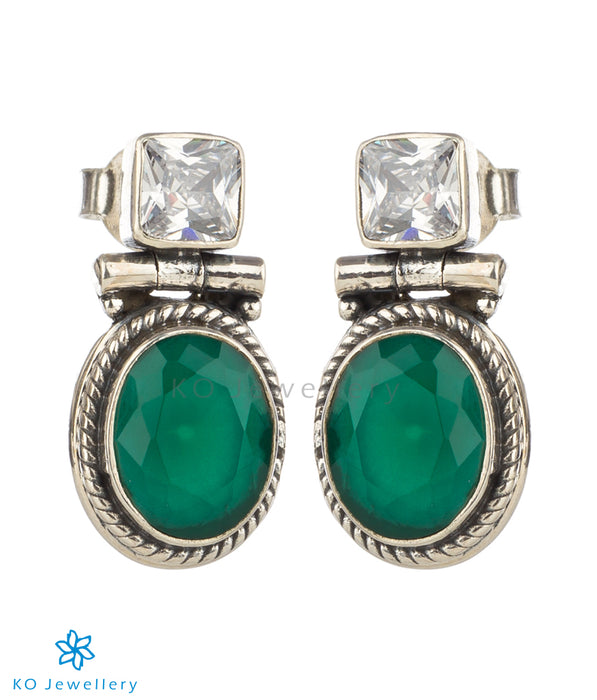 The Pratham Silver Gemstone Earrings (Green)