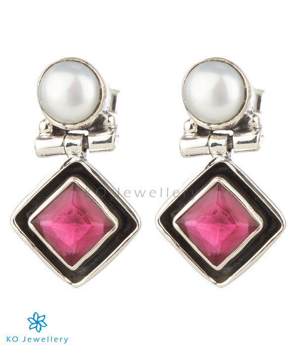 The Charit Silver Gemstone Earrings(Red)