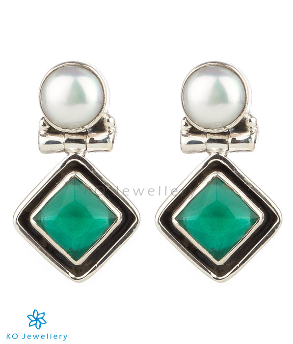 The Charit Silver Gemstone Earrings(Green)