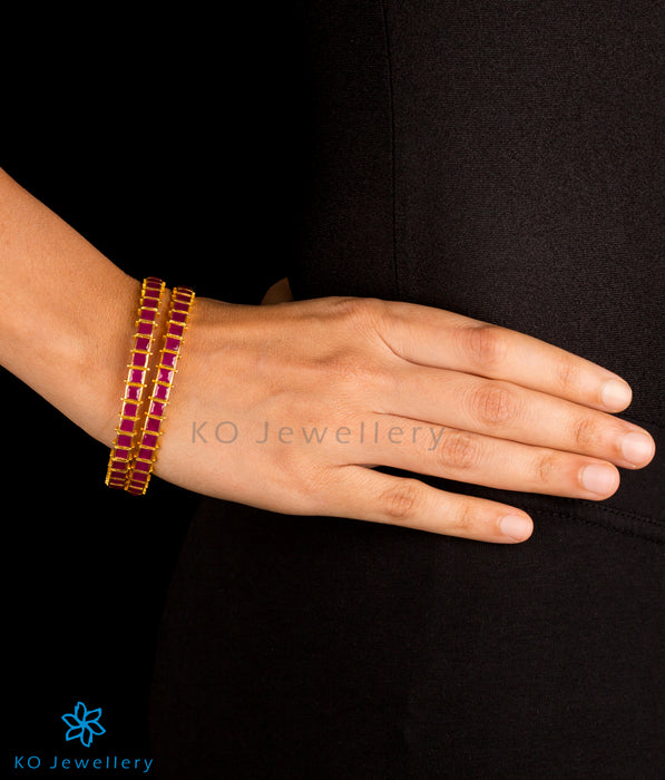 Gold coated bangles with pink kempu stones