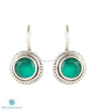 The Prisha Silver Gemstone Earrings(Green/Hook)