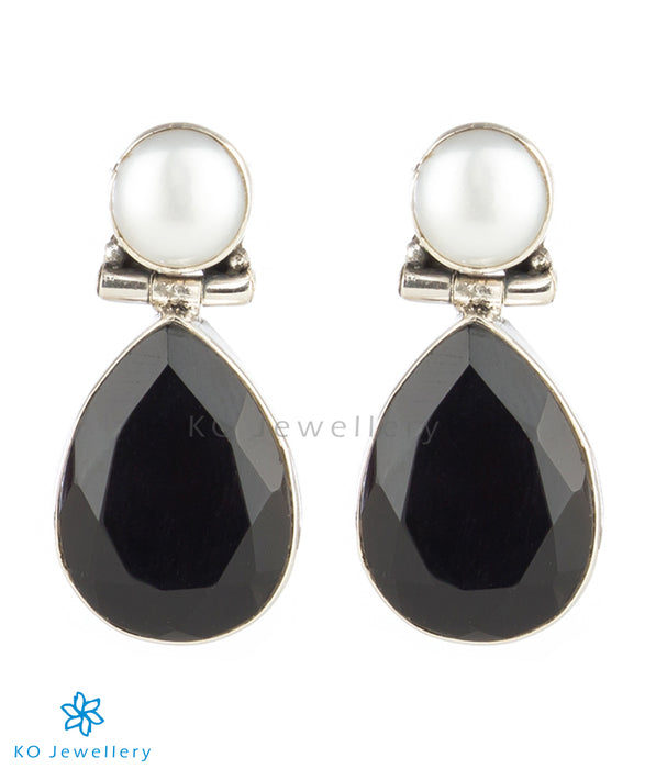 The Shaya Silver Gemstone Earrings (Black)