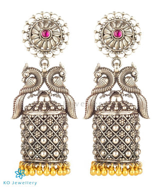 The Navilu Silver Peacock Jhumka (Two-tone)