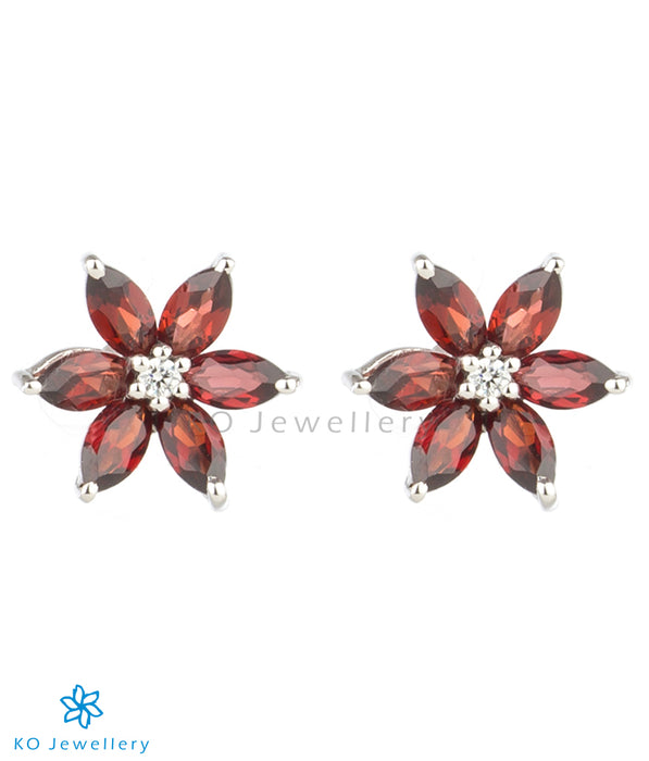 The Daffodils Silver Ear-studs (Garnet/Red)
