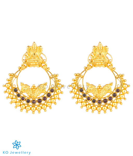 Gold dipped chandbali or ancient Indian earrings in pure silver