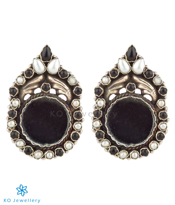 The Darpana Silver Gemstone Mirror Earrings (Black Onyx/Pearl)