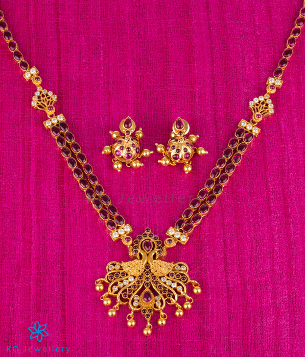 925 silver peacock motif necklace set