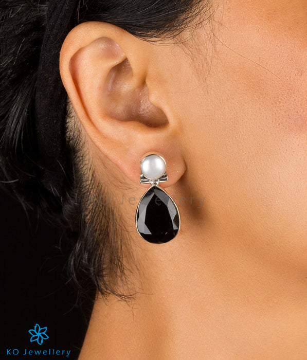 The Shaya Silver Gemstone Earrings (Black)