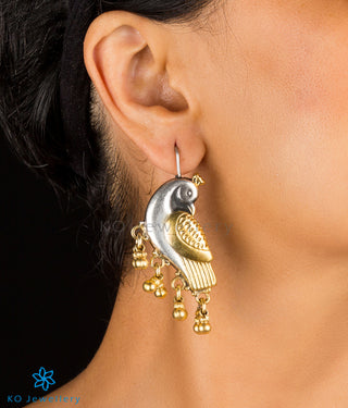 The Kira Silver Parrot Earrings(Two-tone)