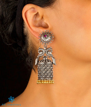 The Mayuraka Silver Peacock Jhumka (Two-tone)