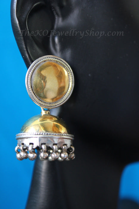 Sterling silver two toned jhumkas gold dipped  shop online 
