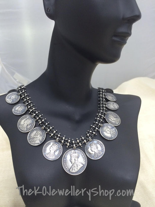 party wear Rupee coin silver jewelry necklace