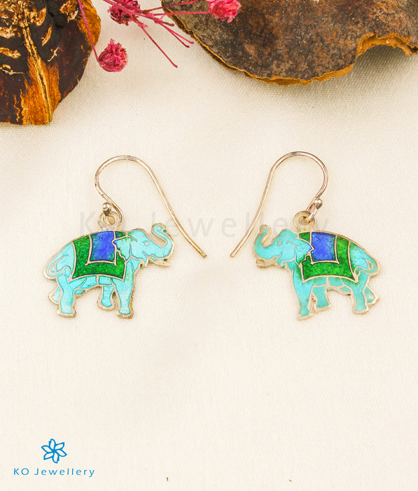 The Gaja Silver Meenakari Elephant Earrings (Green)