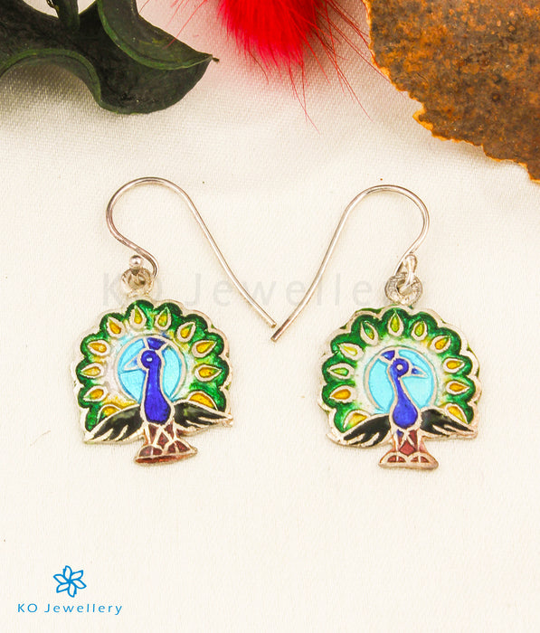 The Peacock Silver Meenakari Earrings (Green/Blue)