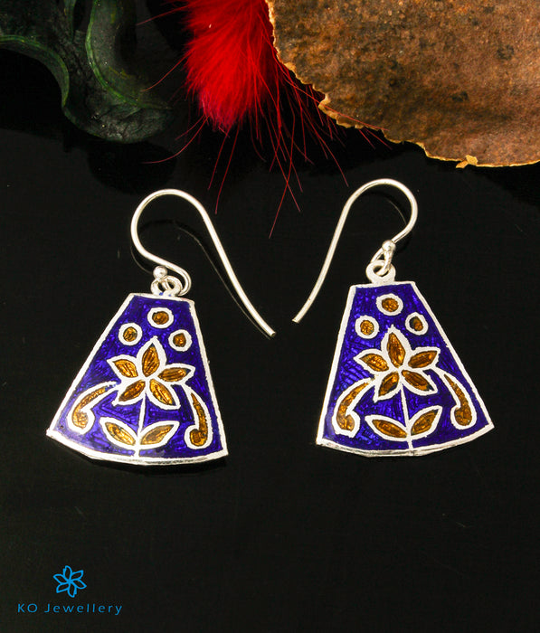 The Phool Silver Meenakari Earrings (Blue/Gold)
