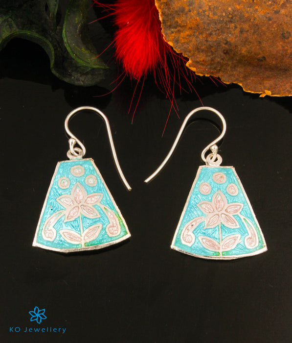 The Phool Silver Meenakari Earrings (Blue/White)