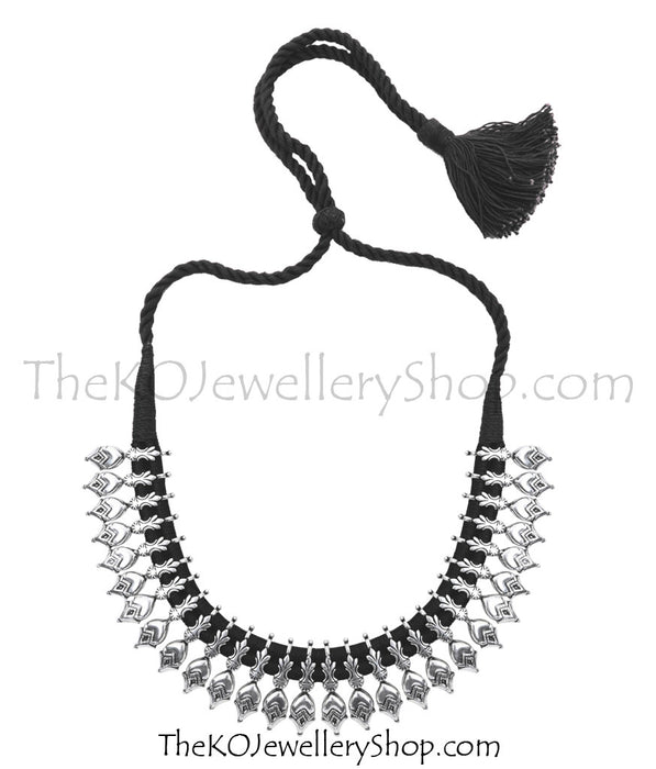 Buy online hand crafted silver black thread necklace for women