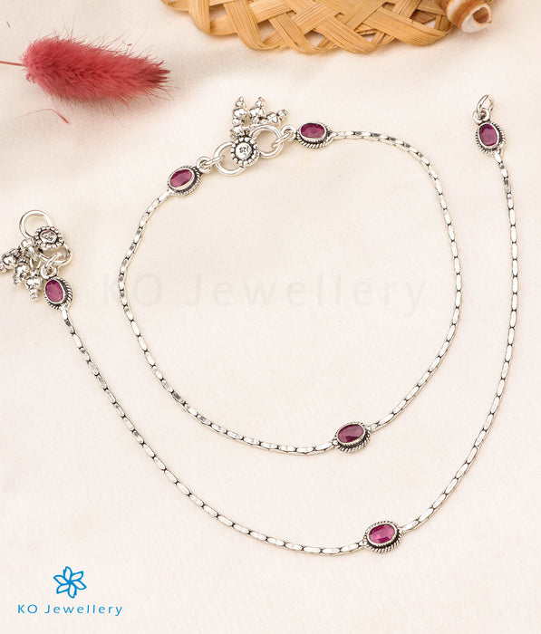 The Chandra Silver Gemstone Anklets