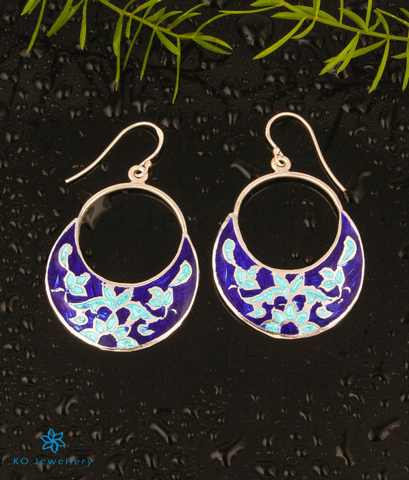 The Jisha Silver Meenakari Earrings (Dark Blue)